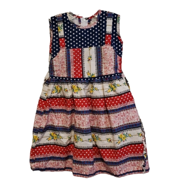 Vintage Jill Red, White, Yellow and Blue Patchwork Dress - Picture 1 of 8